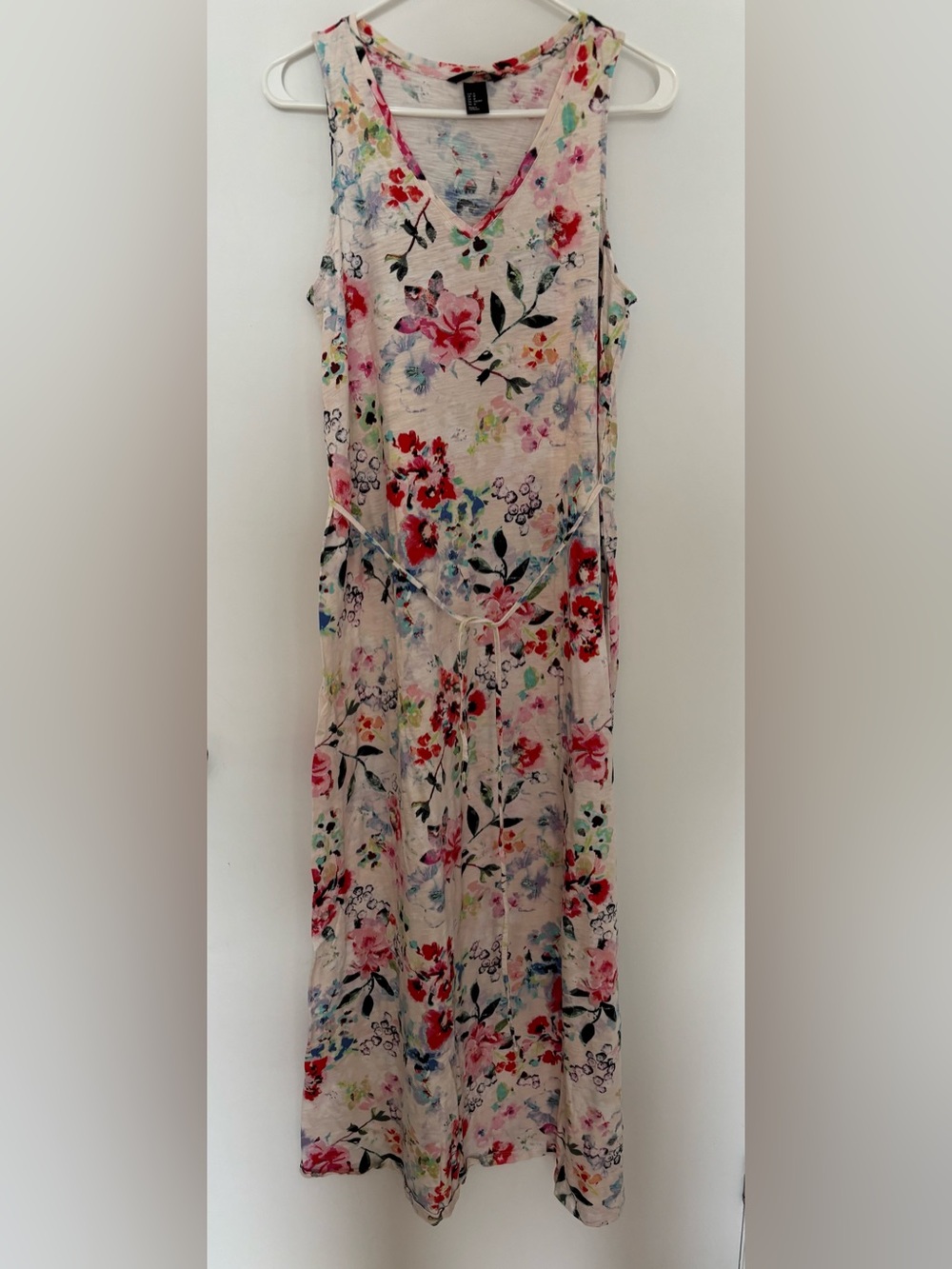 H&M Pink I Floral Tie-Waist Cotton Dress - Size Medium